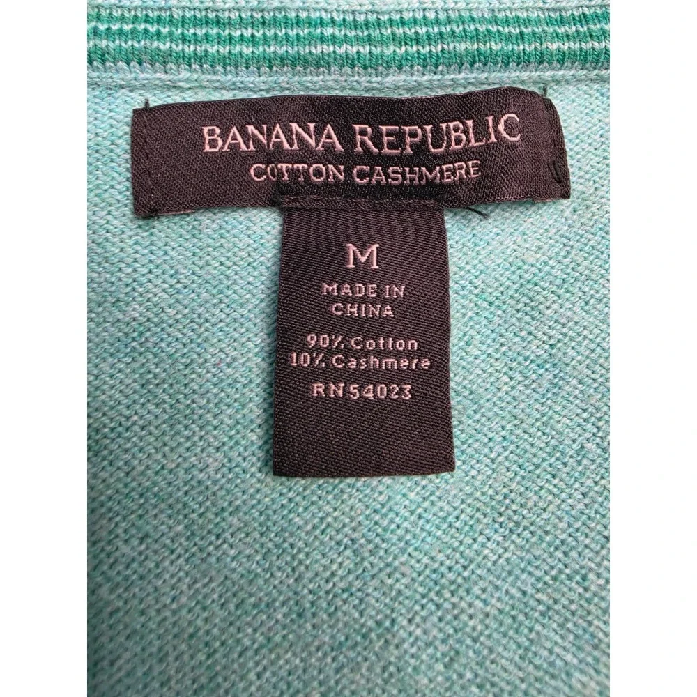 Banana Republic Sweater Men's Medium Light Teal Cotton Knitted V-Neck Warm Wear